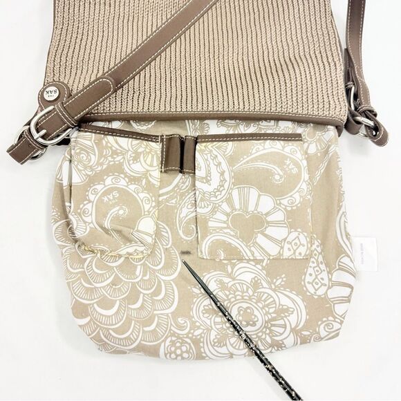 The Sak MISSY Taupe Brown Crochet Woven Faux Leather Single Strap Shoulder Bag - Picture 11 of 16